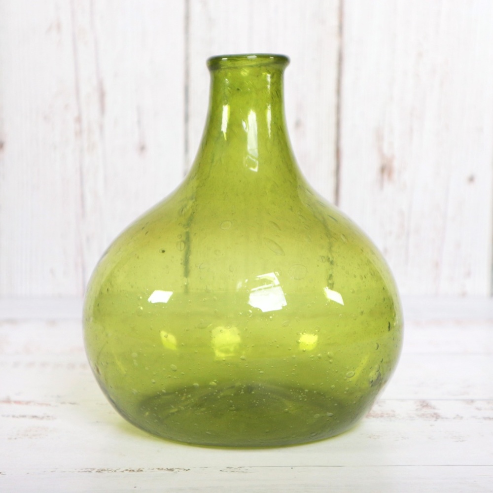 Affari of Sweden Violetta Vase Green Blown Glass Scandinavian MCM MOD Home Decor